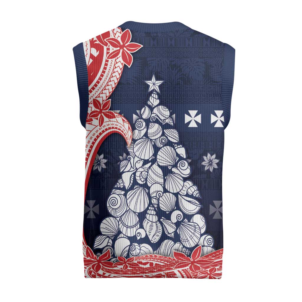 Wallis And Futuna Christmas Knitted V-Neck Vest Seashell Xmas Tree Tribal Waves - Polynesian Pride