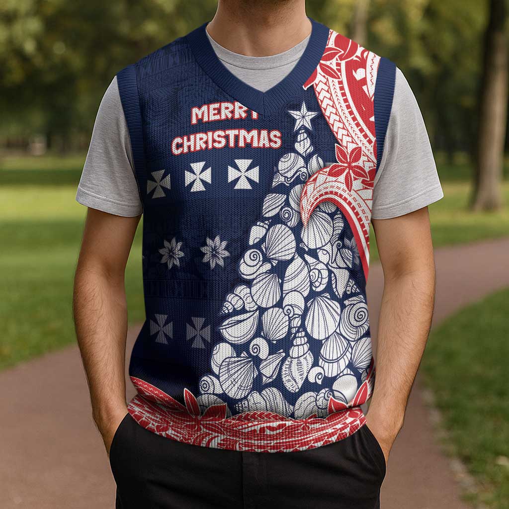 Wallis And Futuna Christmas Knitted V-Neck Vest Seashell Xmas Tree Tribal Waves - Polynesian Pride