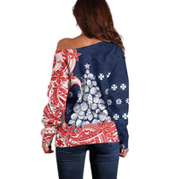 Wallis And Futuna Christmas Off Shoulder Sweater Seashell Xmas Tree Tribal Waves DT05 - Polynesian Pride