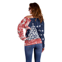 Wallis And Futuna Christmas Off Shoulder Sweater Seashell Xmas Tree Tribal Waves DT05 - Polynesian Pride