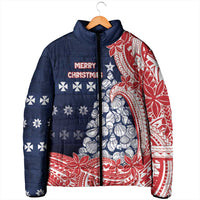 Wallis And Futuna Christmas Padded Jacket Seashell Xmas Tree Tribal Waves - Polynesian Pride