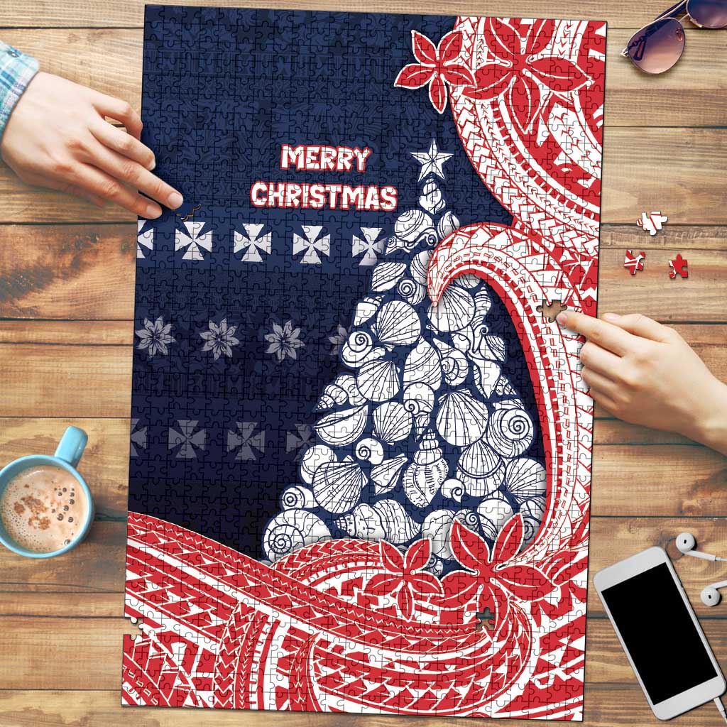 Wallis And Futuna Christmas Puzzle Seashell Xmas Tree Tribal Waves - Polynesian Pride