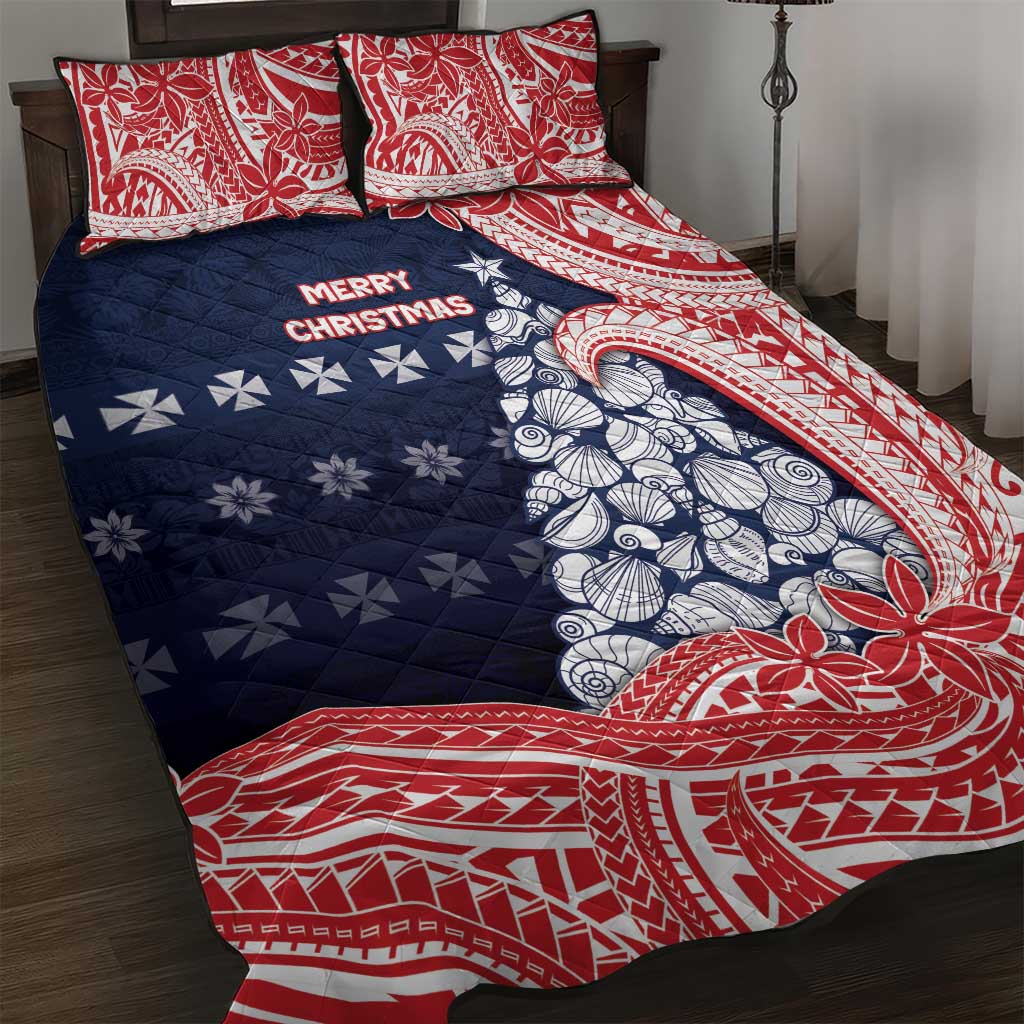 Wallis And Futuna Christmas Quilt Bed Set Seashell Xmas Tree Tribal Waves - Polynesian Pride