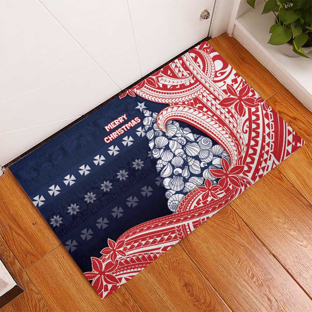 Wallis And Futuna Christmas Rubber Doormat Seashell Xmas Tree Tribal Waves DT05 - Polynesian Pride