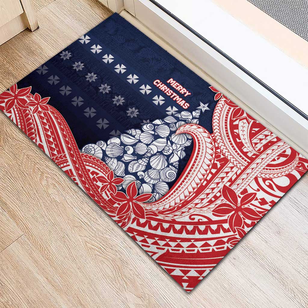 Wallis And Futuna Christmas Rubber Doormat Seashell Xmas Tree Tribal Waves DT05 - Polynesian Pride