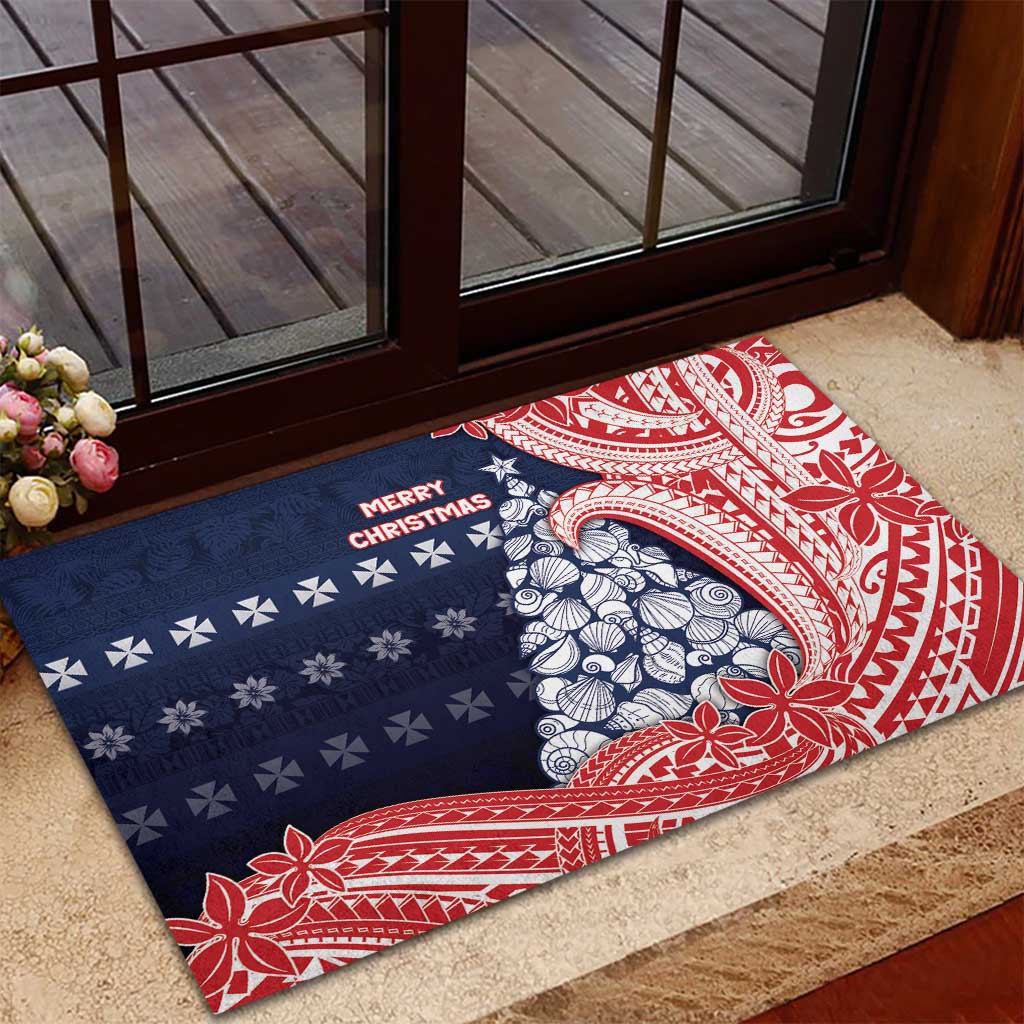 Wallis And Futuna Christmas Rubber Doormat Seashell Xmas Tree Tribal Waves DT05 - Polynesian Pride