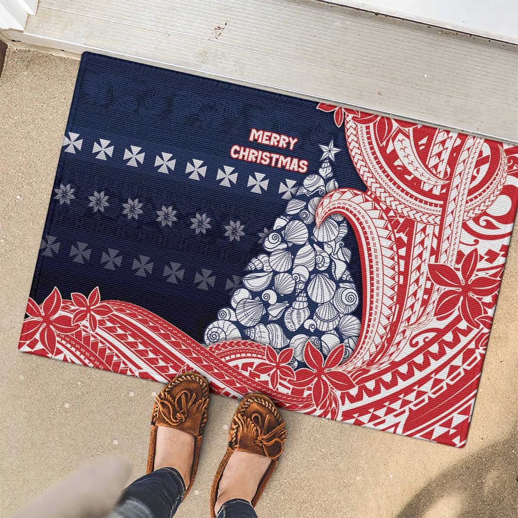 Wallis And Futuna Christmas Rubber Doormat Seashell Xmas Tree Tribal Waves DT05 - Polynesian Pride