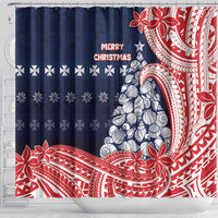 Wallis And Futuna Christmas Shower Curtain Seashell Xmas Tree Tribal Waves - Polynesian Pride