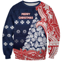 Wallis And Futuna Christmas Sweatshirt Seashell Xmas Tree Tribal Waves DT05 Unisex Navy - Polynesian Pride