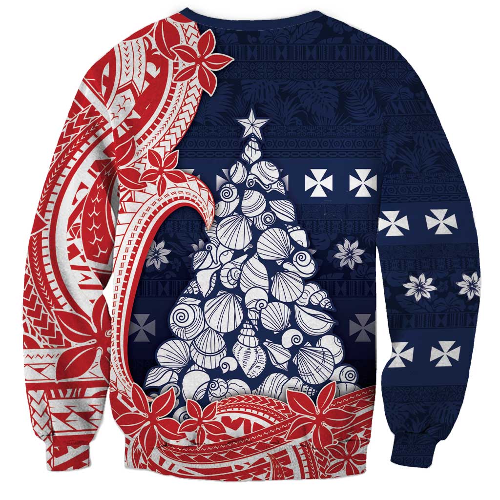 Wallis And Futuna Christmas Sweatshirt Seashell Xmas Tree Tribal Waves DT05 - Polynesian Pride