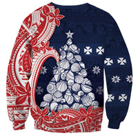 Wallis And Futuna Christmas Sweatshirt Seashell Xmas Tree Tribal Waves DT05 - Polynesian Pride