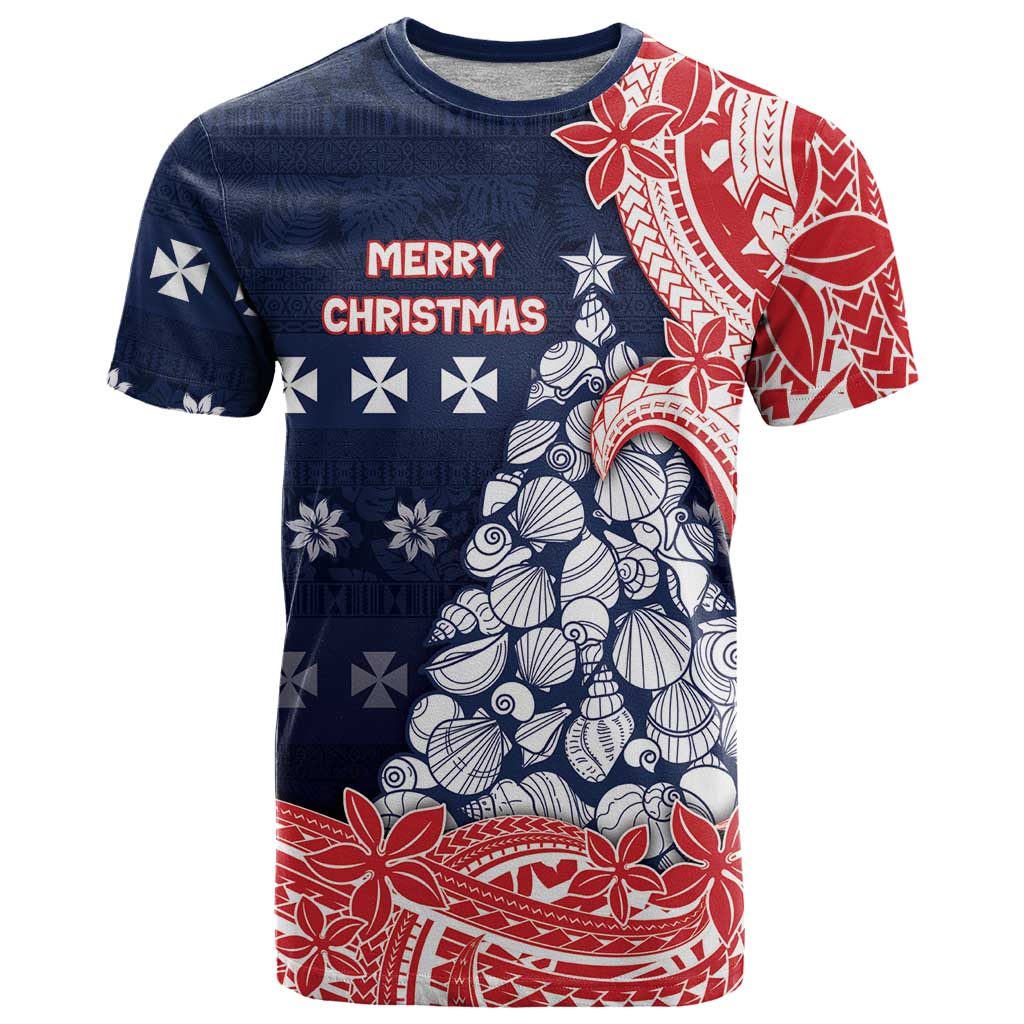 Wallis And Futuna Christmas T Shirt Seashell Xmas Tree Tribal Waves - Polynesian Pride