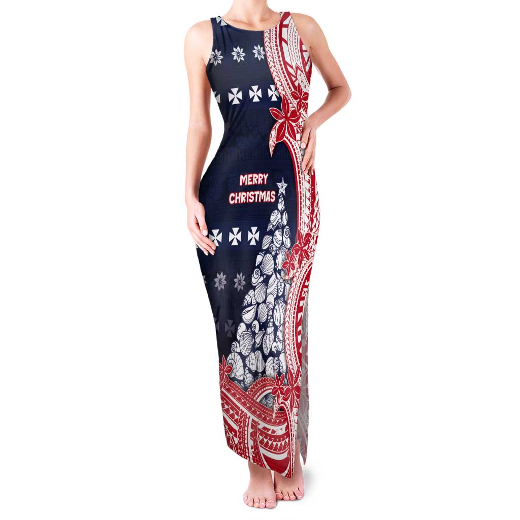 Wallis And Futuna Christmas Tank Maxi Dress Seashell Xmas Tree Tribal Waves - Polynesian Pride