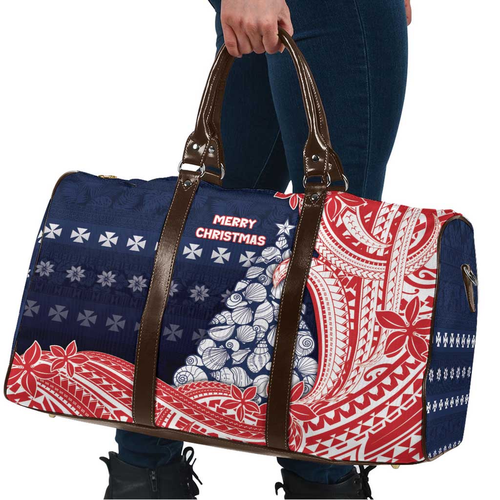 Wallis And Futuna Christmas Travel Bag Seashell Xmas Tree Tribal Waves - Polynesian Pride