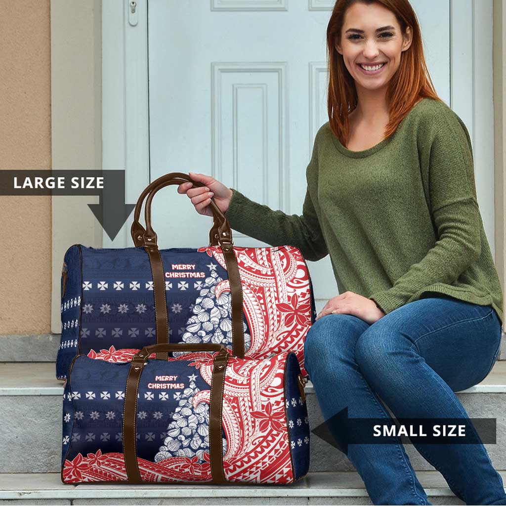 Wallis And Futuna Christmas Travel Bag Seashell Xmas Tree Tribal Waves - Polynesian Pride