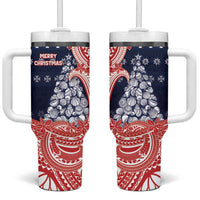 Wallis And Futuna Christmas Tumbler With Handle Seashell Xmas Tree Tribal Waves - Polynesian Pride