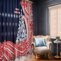 Wallis And Futuna Christmas Window Curtain Seashell Xmas Tree Tribal Waves - Polynesian Pride