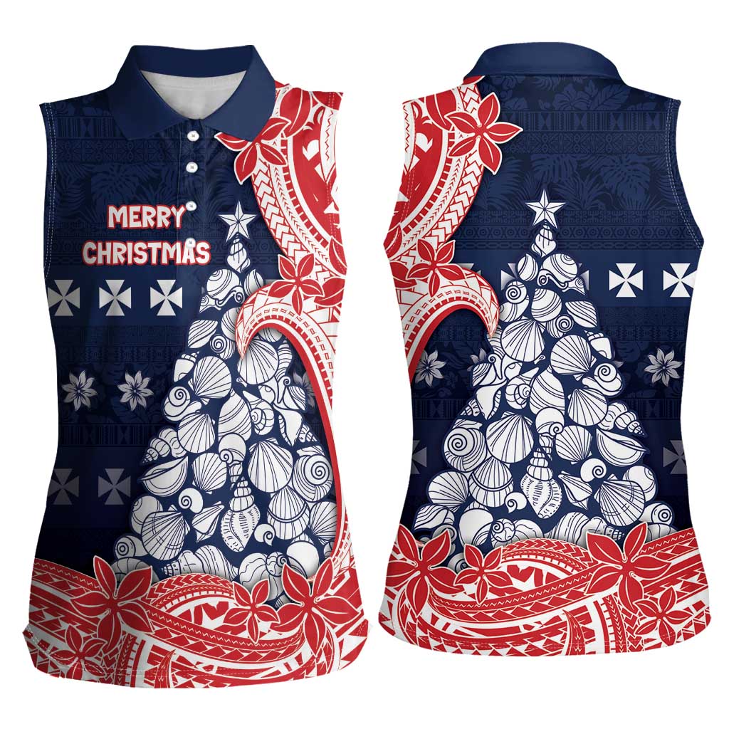 Wallis And Futuna Christmas Women Sleeveless Polo Shirt Seashell Xmas Tree Tribal Waves DT05 - Polynesian Pride