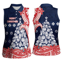Wallis And Futuna Christmas Women Sleeveless Polo Shirt Seashell Xmas Tree Tribal Waves DT05 - Polynesian Pride