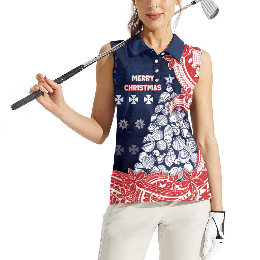 Wallis And Futuna Christmas Women Sleeveless Polo Shirt Seashell Xmas Tree Tribal Waves DT05 - Polynesian Pride