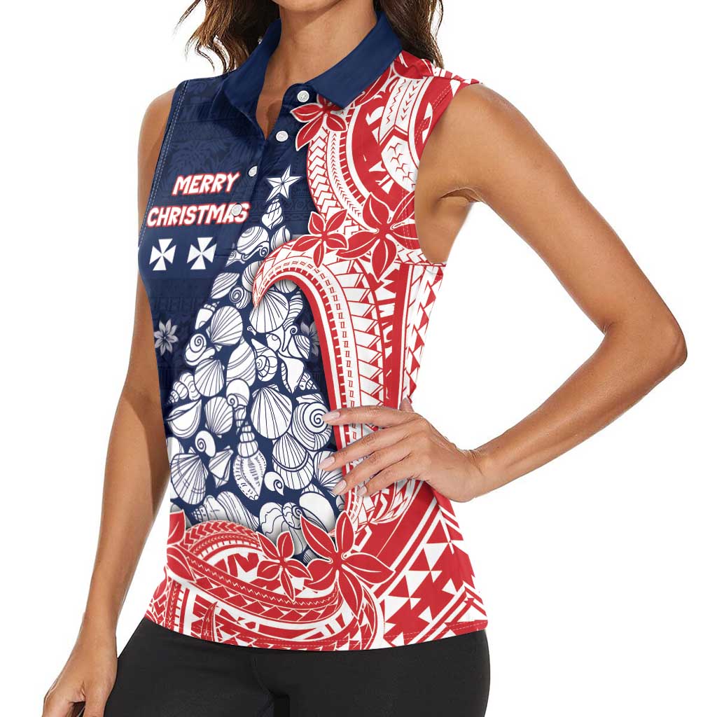 Wallis And Futuna Christmas Women Sleeveless Polo Shirt Seashell Xmas Tree Tribal Waves DT05 - Polynesian Pride