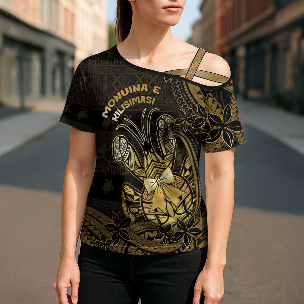 Niue Christmas Cross Shoulder Shirt Niuean Crab Xmas Tribal Waves - Polynesian Pride