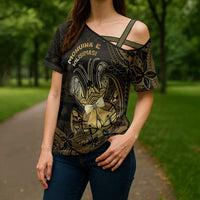 Niue Christmas Cross Shoulder Shirt Niuean Crab Xmas Tribal Waves - Polynesian Pride