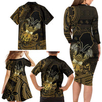 Niue Christmas Family Matching Long Sleeve Bodycon Dress and Hawaiian Shirt Niuean Crab Xmas Tribal Waves - Polynesian Pride