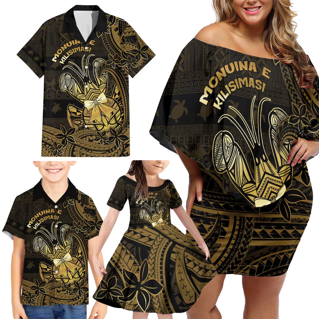 Niue Christmas Family Matching Off Shoulder Short Dress and Hawaiian Shirt Niuean Crab Xmas Tribal Waves - Polynesian Pride