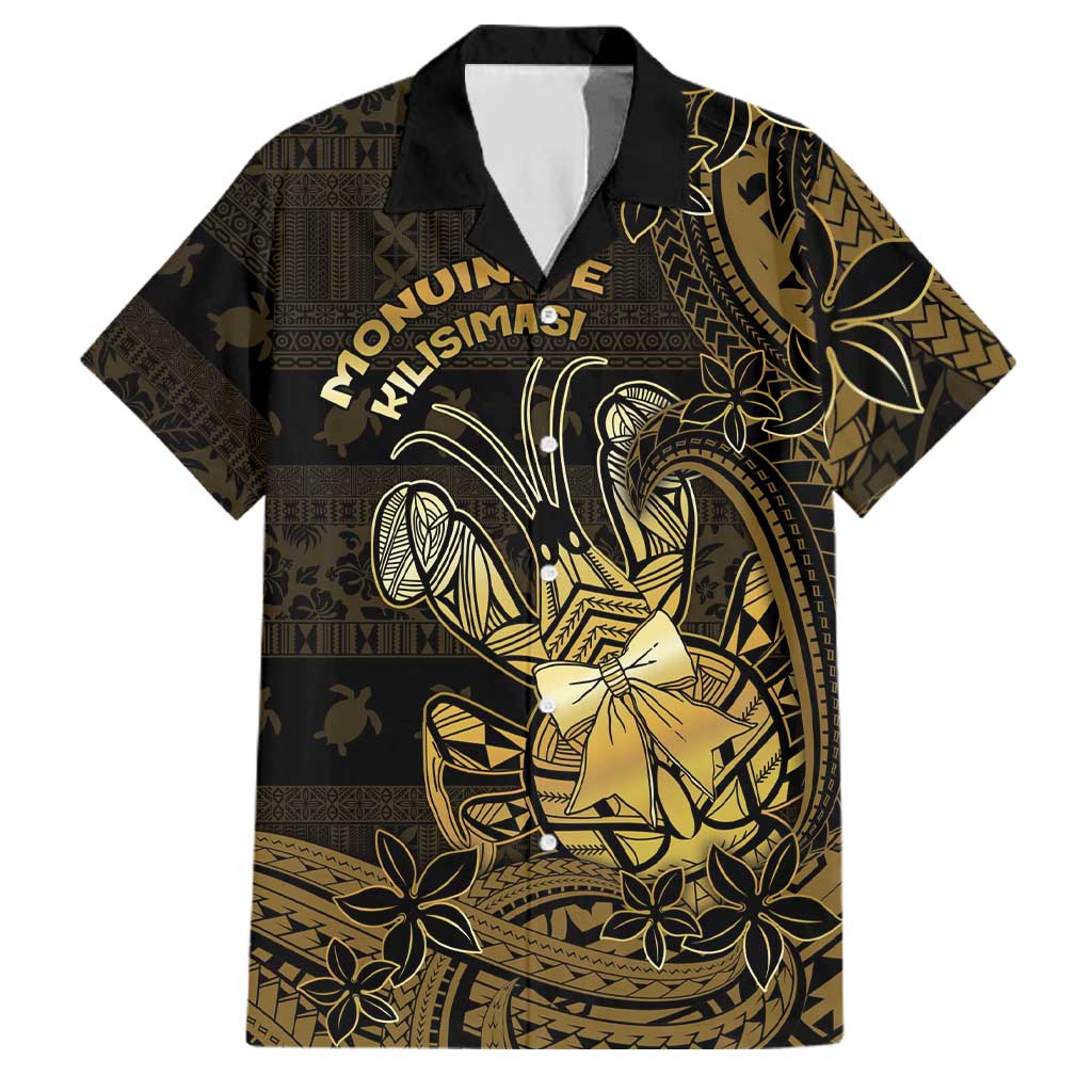 Niue Christmas Family Matching Puletasi and Hawaiian Shirt Niuean Crab Xmas Tribal Waves DT05 Dad's Shirt - Short Sleeve Gold - Polynesian Pride