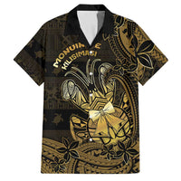 Niue Christmas Family Matching Tank Maxi Dress and Hawaiian Shirt Niuean Crab Xmas Tribal Waves DT05 Dad's Shirt - Short Sleeve Gold - Polynesian Pride