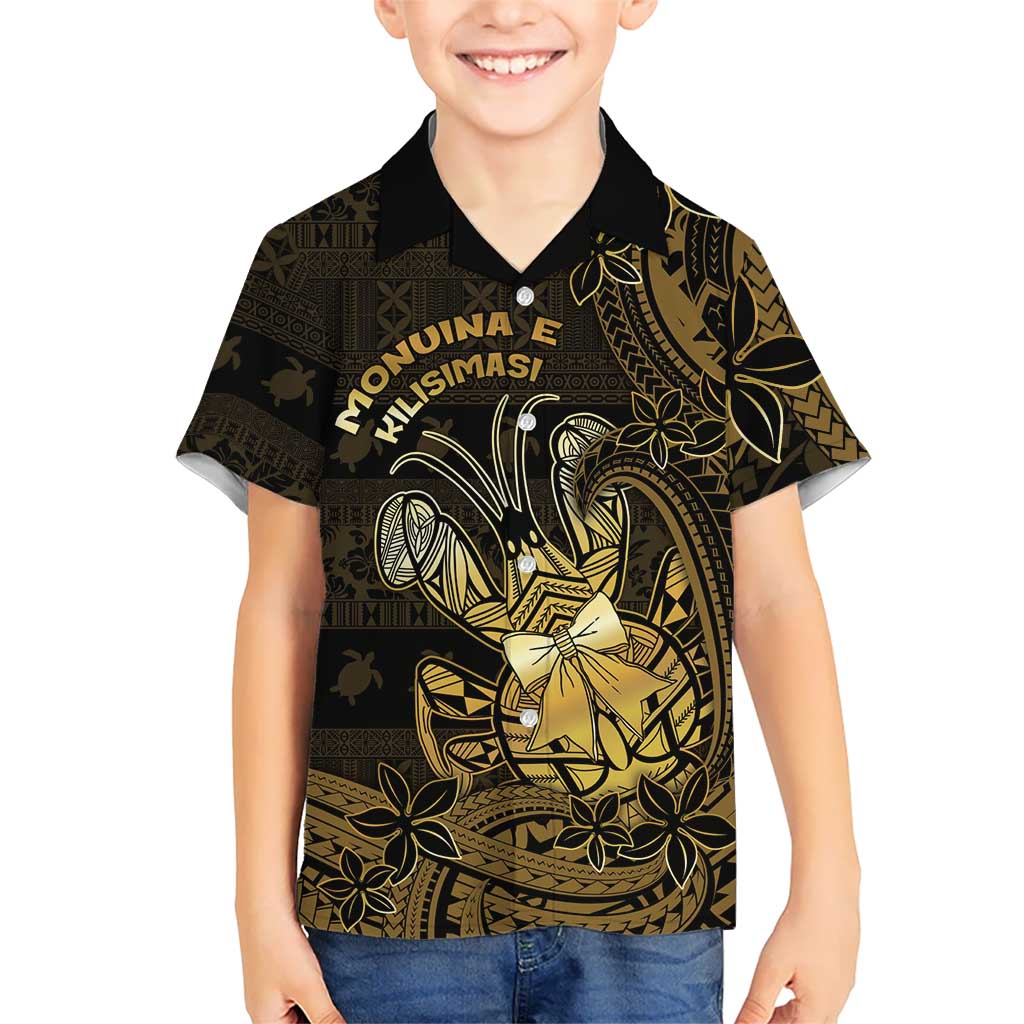 Niue Christmas Family Matching Tank Maxi Dress and Hawaiian Shirt Niuean Crab Xmas Tribal Waves DT05 Son's Shirt Gold - Polynesian Pride