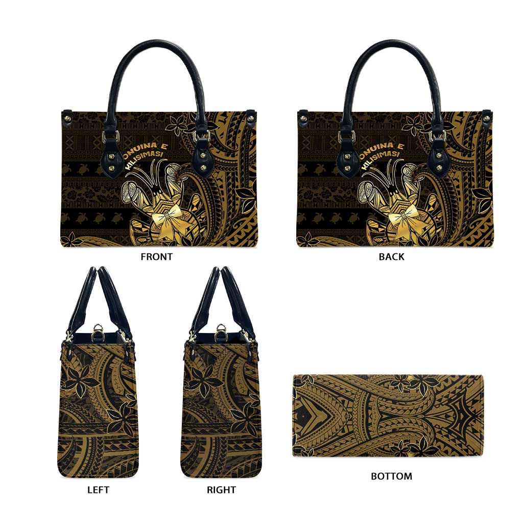 Niue Christmas Leather Bag Niuean Crab Xmas Tribal Waves - Polynesian Pride