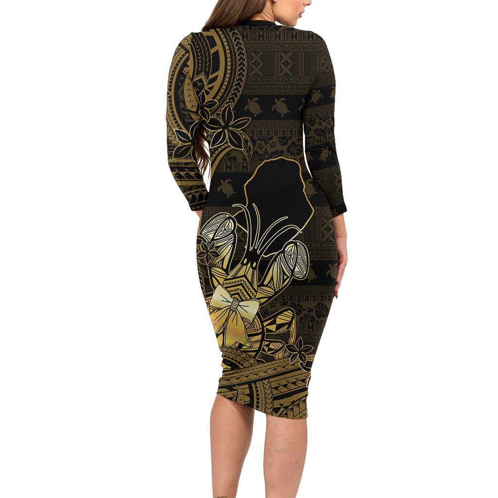 Niue Christmas Long Sleeve Bodycon Dress Niuean Crab Xmas Tribal Waves - Polynesian Pride