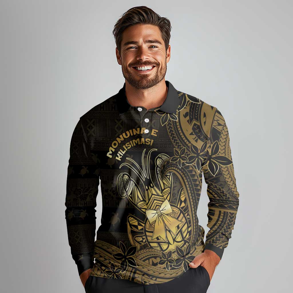 Niue Christmas Long Sleeve Polo Shirt Niuean Crab Xmas Tribal Waves - Polynesian Pride