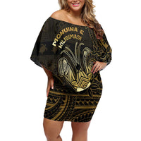 Niue Christmas Off Shoulder Short Dress Niuean Crab Xmas Tribal Waves - Polynesian Pride