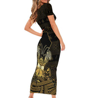 Niue Christmas Short Sleeve Bodycon Dress Niuean Crab Xmas Tribal Waves - Polynesian Pride