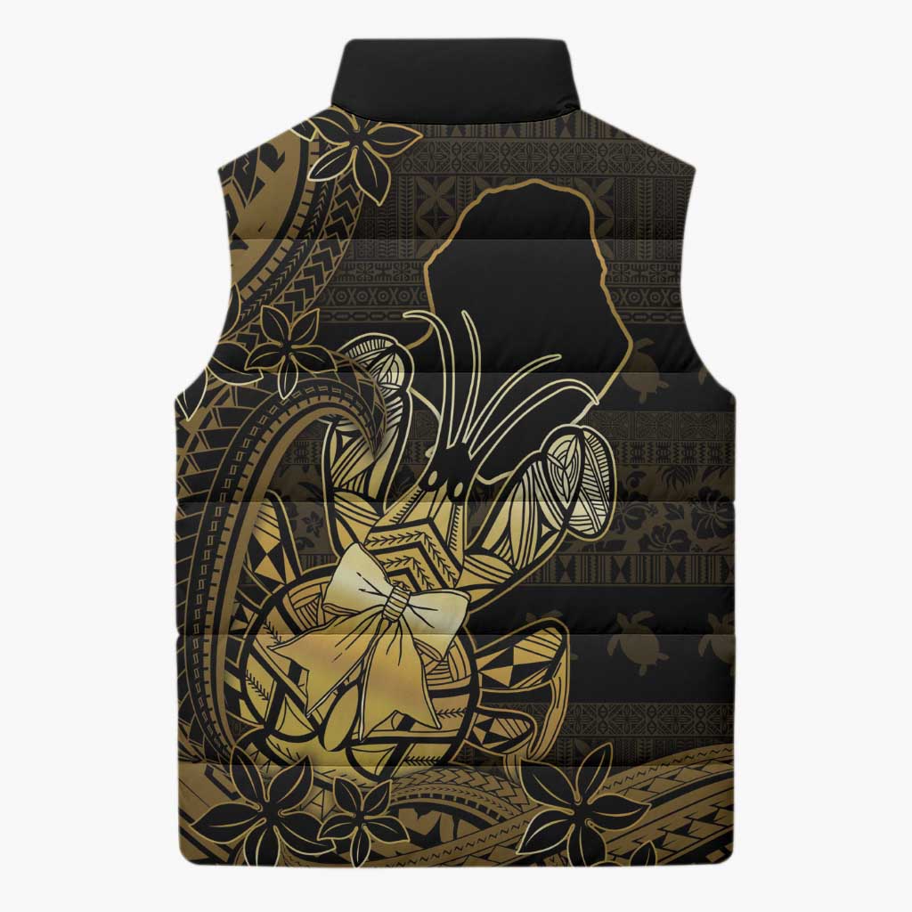 Niue Christmas Sleeveless Puffer Jacket Niuean Crab Xmas Tribal Waves - Polynesian Pride