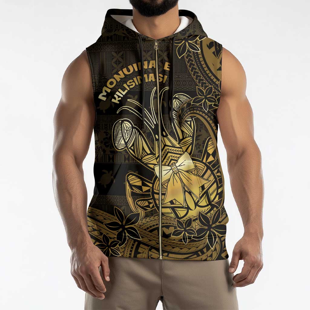 Niue Christmas Sleeveless Zip Hoodie Niuean Crab Xmas Tribal Waves - Polynesian Pride