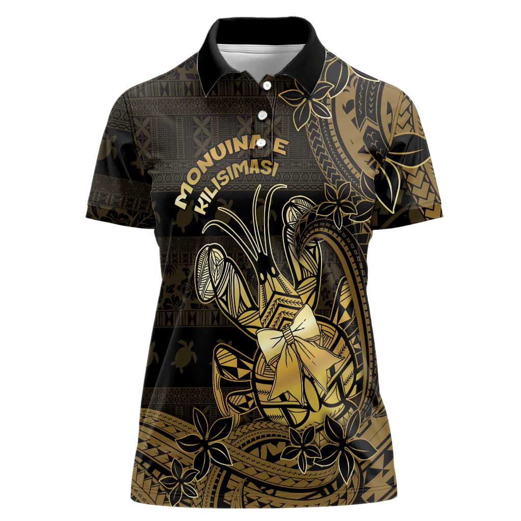 Niue Christmas Women Polo Shirt Niuean Crab Xmas Tribal Waves DT05 Female Gold - Polynesian Pride