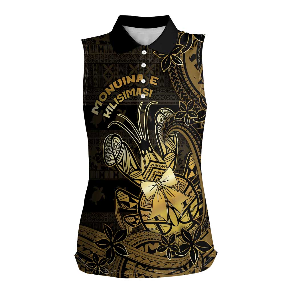 Niue Christmas Women Sleeveless Polo Shirt Niuean Crab Xmas Tribal Waves - Polynesian Pride