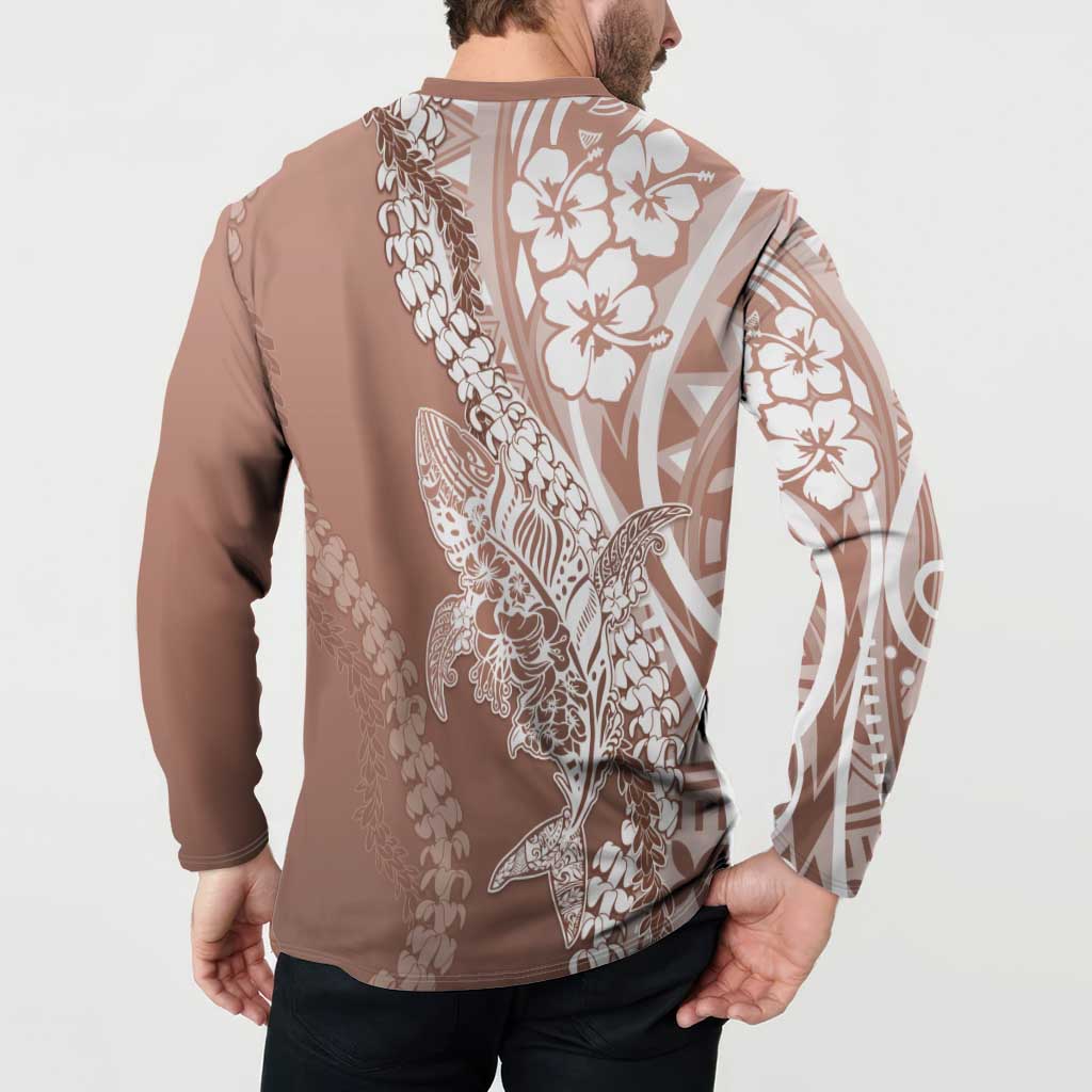Hawaii Puakenikeni And Maile Lei Button Sweatshirt Brown Polynesian Shark Tattoo DT05