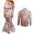 Hawaii Puakenikeni And Maile Lei Couples Matching Mermaid Dress and Long Sleeve Button Shirt Brown Polynesian Shark Tattoo DT05