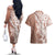 Hawaii Puakenikeni And Maile Lei Couples Matching Off The Shoulder Long Sleeve Dress and Hawaiian Shirt Brown Polynesian Shark Tattoo DT05