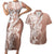 Hawaii Puakenikeni And Maile Lei Couples Matching Short Sleeve Bodycon Dress and Hawaiian Shirt Brown Polynesian Shark Tattoo DT05