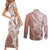 Hawaii Puakenikeni And Maile Lei Couples Matching Short Sleeve Bodycon Dress and Long Sleeve Button Shirt Brown Polynesian Shark Tattoo DT05