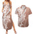 Hawaii Puakenikeni And Maile Lei Couples Matching Summer Maxi Dress and Hawaiian Shirt Brown Polynesian Shark Tattoo DT05