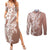 Hawaii Puakenikeni And Maile Lei Couples Matching Summer Maxi Dress and Long Sleeve Button Shirt Brown Polynesian Shark Tattoo DT05
