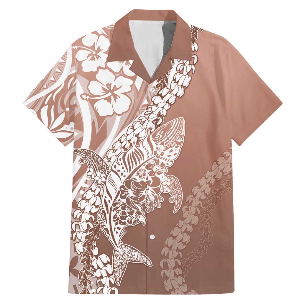 Hawaii Puakenikeni And Maile Lei Family Matching Mermaid Dress and Hawaiian Shirt Brown Polynesian Shark Tattoo DT05