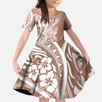 Hawaii Puakenikeni And Maile Lei Family Matching Off Shoulder Maxi Dress and Hawaiian Shirt Brown Polynesian Shark Tattoo DT05